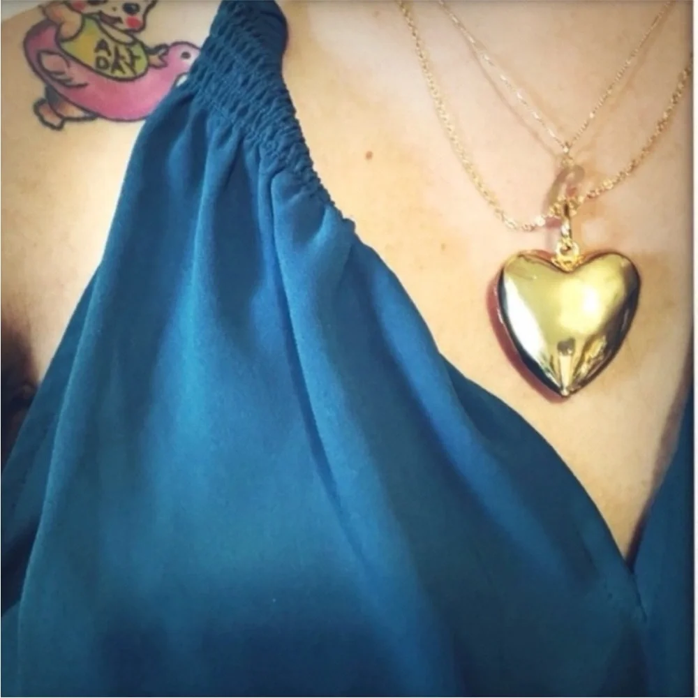 Gold Puffy Heart Pendant Necklace , Dainty Heart Necklace,‎ Valentine